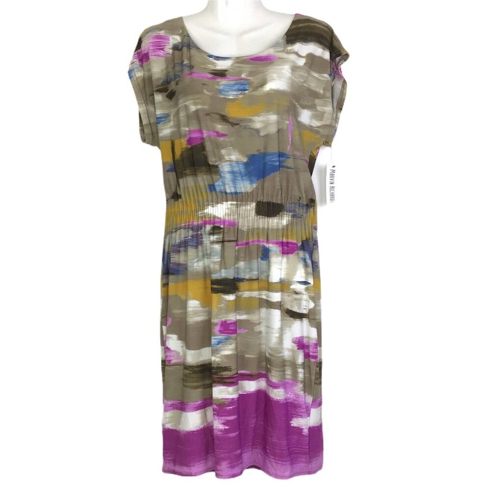 NWT Marvin Richards 10 Dress Elastic Waist Kimono Sleeve Colorful Round Neck